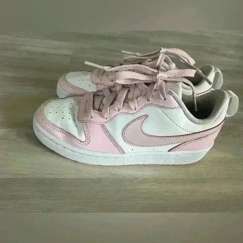 Nike Court Borough Low 2 PS Shoes White Pink Leather Lace Up Youth 4.5Y